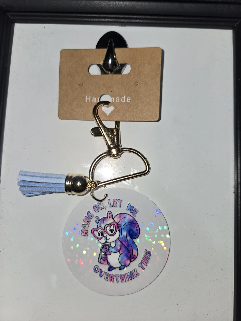 Handmade Blue Tassel Holographic Squirrel Keychain